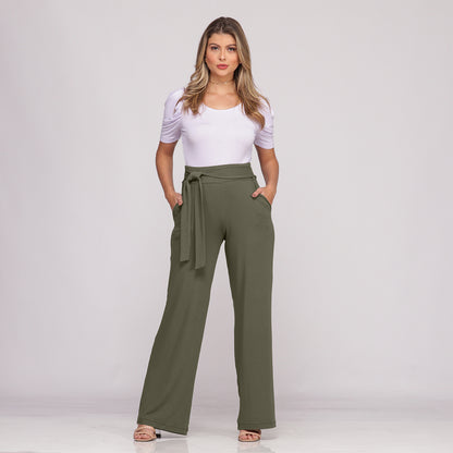 Calça Pantalona Cós largo Bolsos BBonnie Sheila Verde Militar