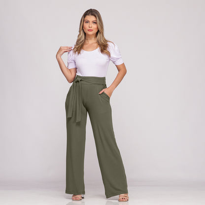 Calça Pantalona Cós largo Bolsos BBonnie Sheila Verde Militar