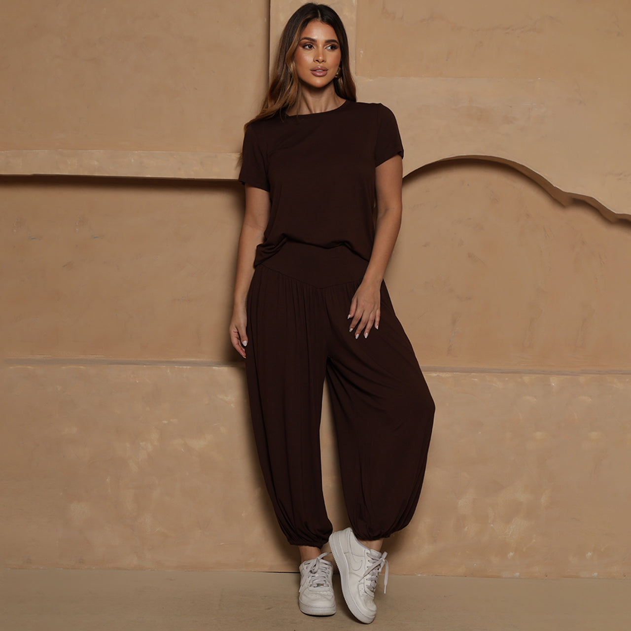 Conjunto Jasmine BBonnie – Blusa e Calça Aladim Marrom B'Bonnie