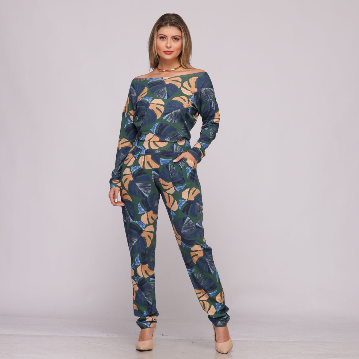 Macacão M/L Decote Canoa BBonnie Maitê  Estampados B'Bonnie