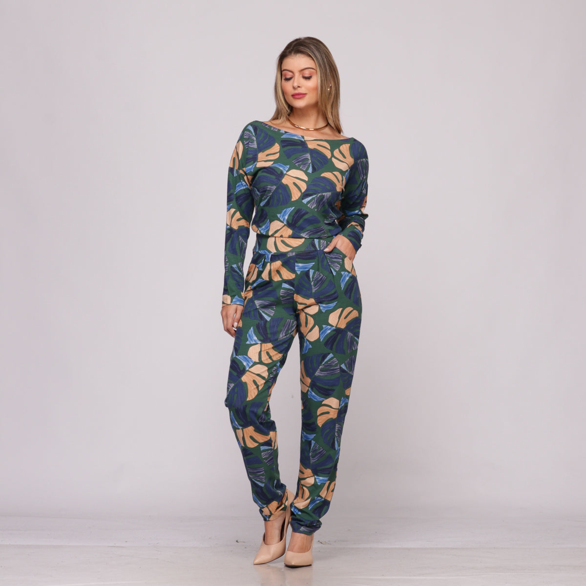 Macacão M/L Decote Canoa BBonnie Maitê  Estampados B'Bonnie