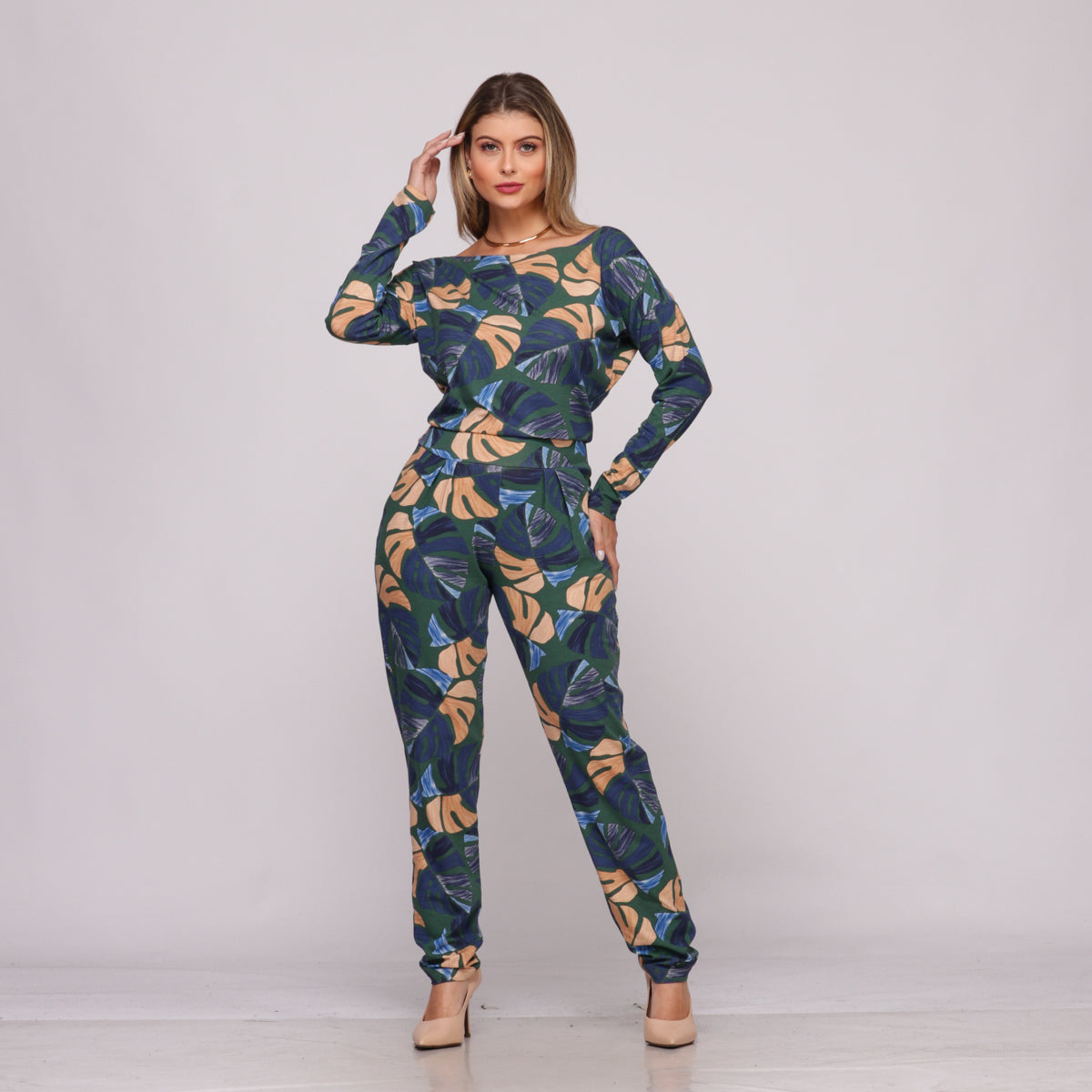 Macacão M/L Decote Canoa BBonnie Maitê  Estampados B'Bonnie