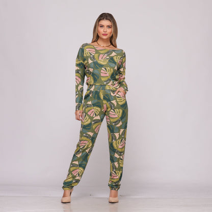 Macacão M/L Decote Canoa BBonnie Maitê  Estampados B'Bonnie