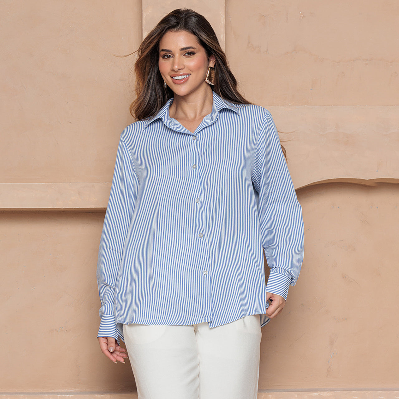 Camisa Heloisa – Manga Longa com Botões – BBonnie Listrado Azul B'Bonnie