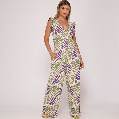 Macacão Pantalona Manga Babado BBonnie Lays Est Roxa