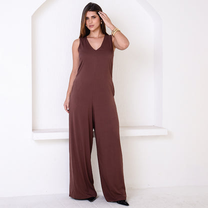 Macacão Pantalona Decote V  BBonnie Bianca Marrom