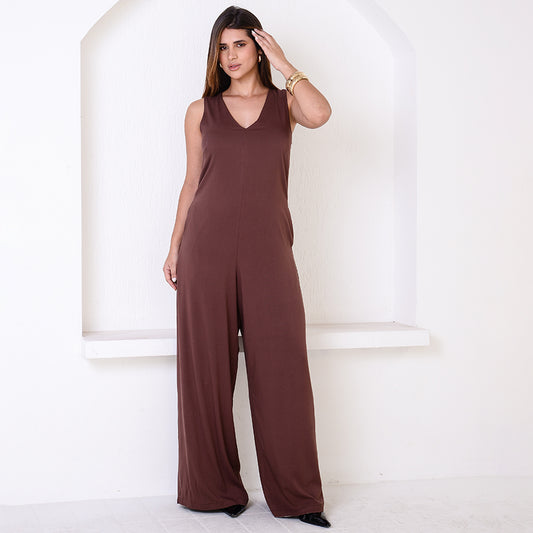 Macacão Pantalona Decote V  BBonnie Bianca Marrom