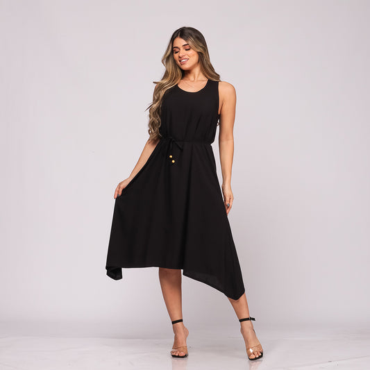 Vestido Midi de Alças e Pontas  BBonnie Irma Preto