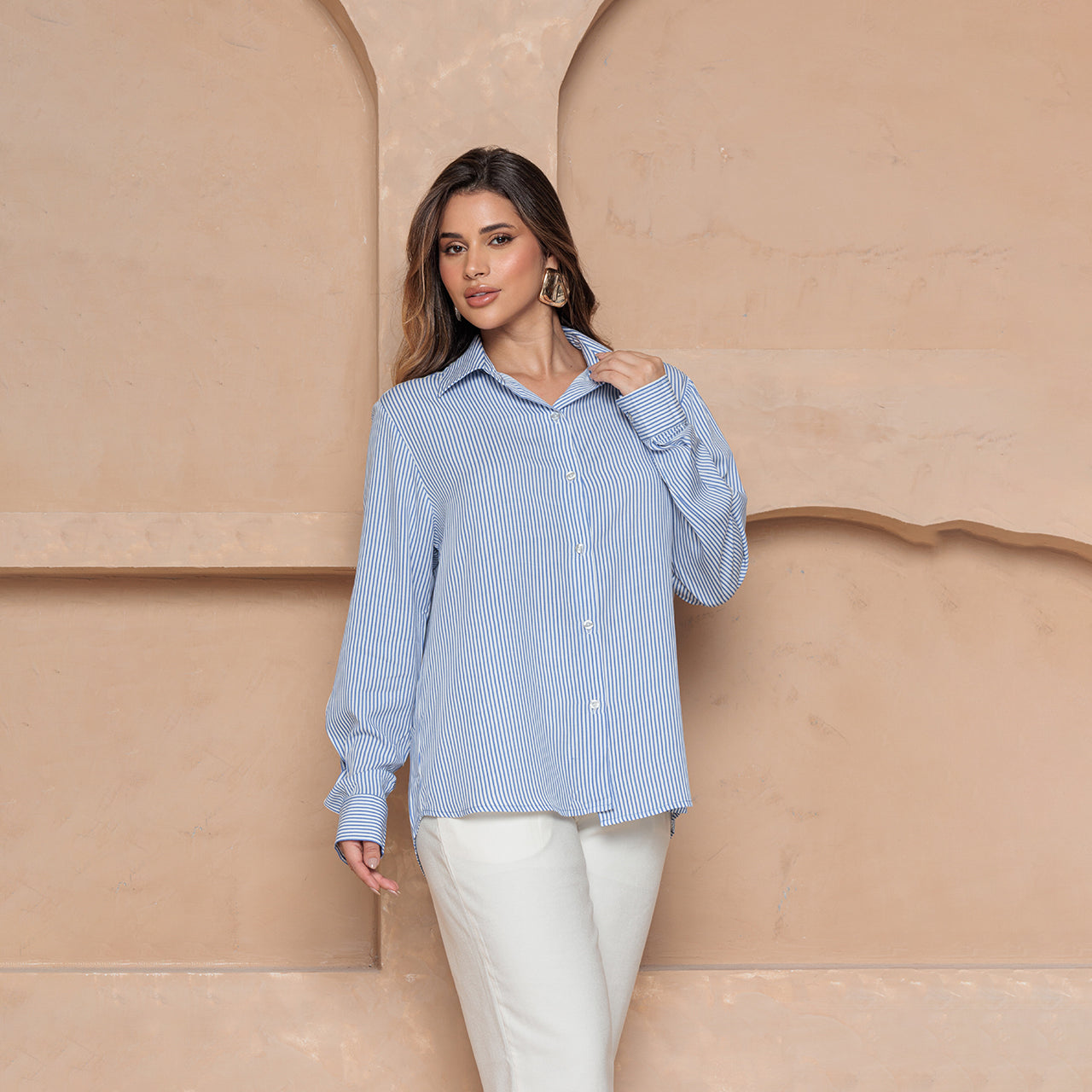 Camisa Heloisa – Manga Longa com Botões – BBonnie Listrado Azul B'Bonnie