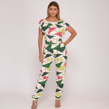 Macacão Longo M/C Decote Canoa  BBonnie Mel Geo Verde