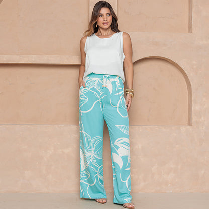 Calça Pantalona em Viscose BBonnie Manu Estampa Jade B'Bonnie