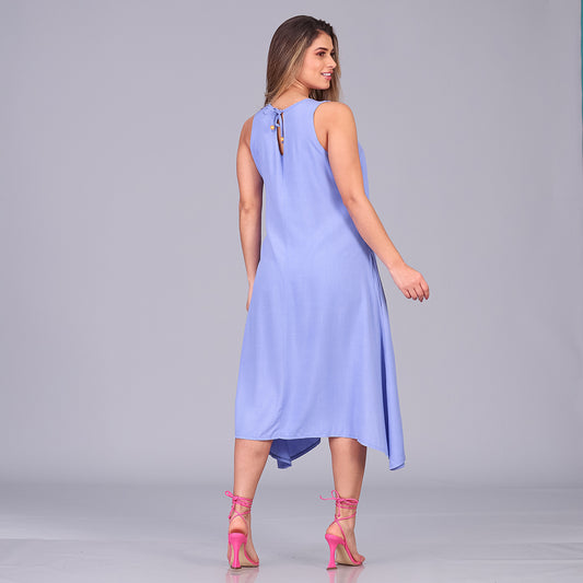 Vestido Midi de Alças e Pontas  BBonnie Irma Azul