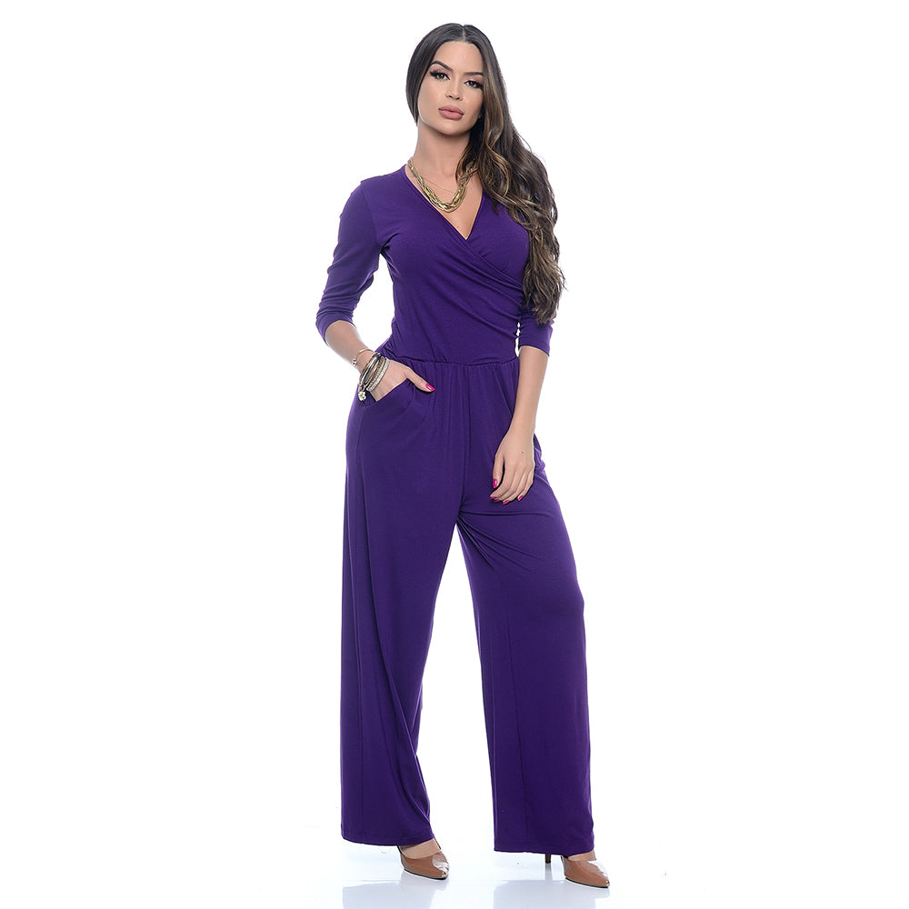 Macacão Pantalona Decote Transpassado BBonnie Florence Marrom