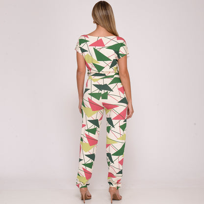 Macacão Longo M/C Decote Canoa  BBonnie Mel Estampados