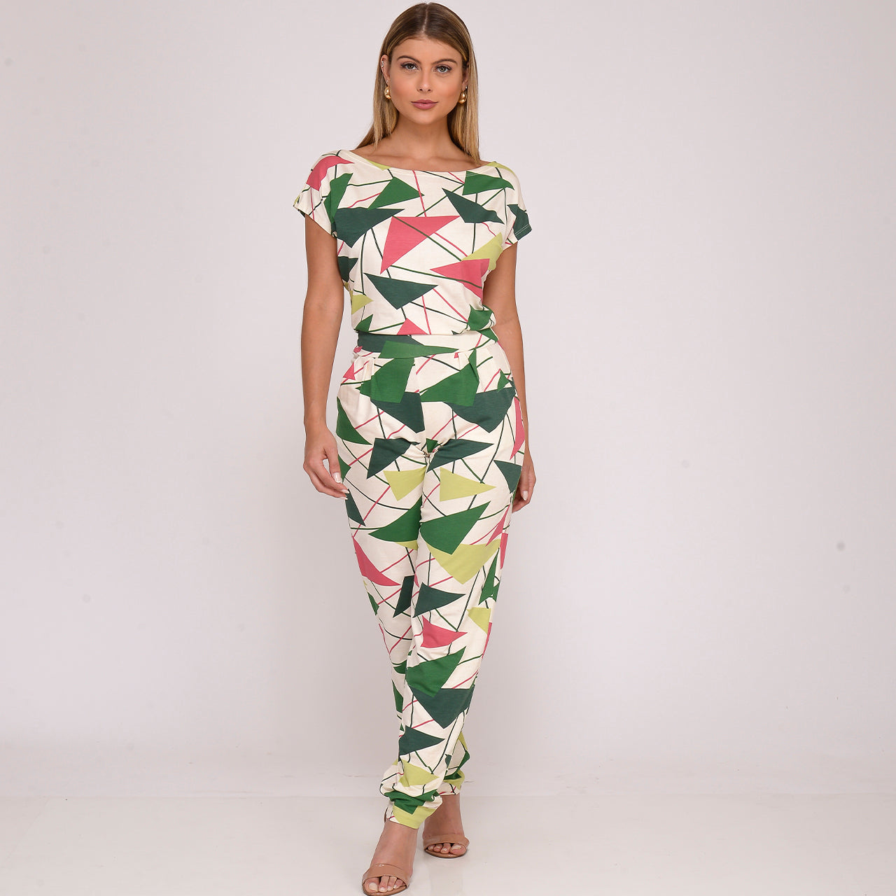 Macacão Longo M/C Decote Canoa  BBonnie Mel Estampados