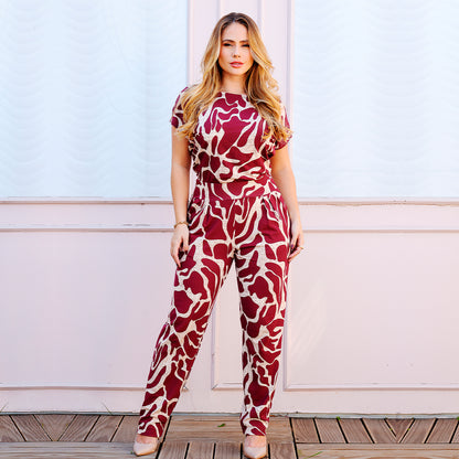 Macacão Longo M/C Decote Canoa  BBonnie Mel Estampados