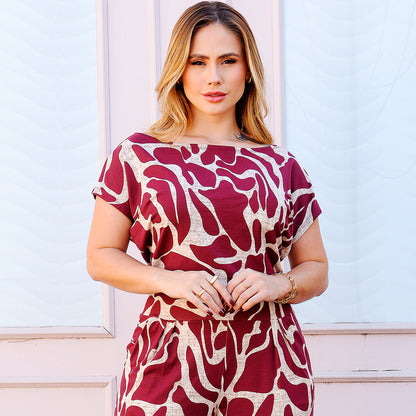 Macacão Longo M/C Decote Canoa  BBonnie Mel Estampados