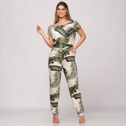 Macacão Longo M/C Decote Canoa  BBonnie Mel Estampados