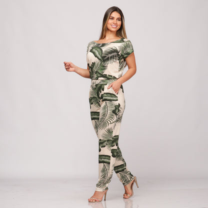 Macacão Longo M/C Decote Canoa  BBonnie Mel Estampados