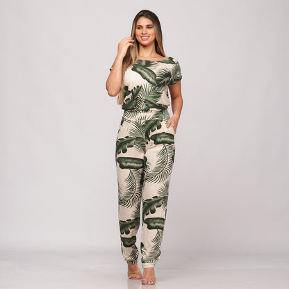 Macacão Longo M/C Decote Canoa  BBonnie Mel Estampados