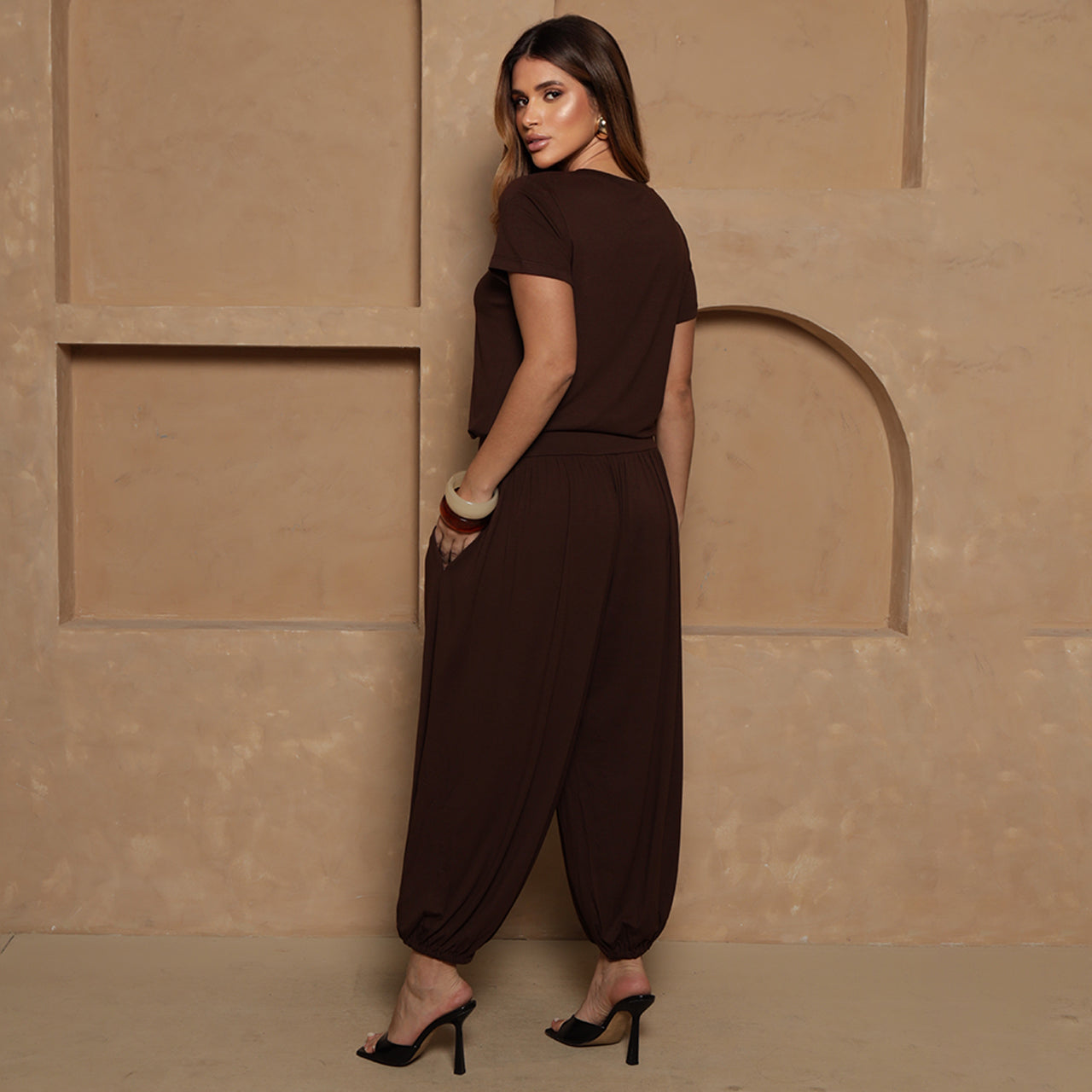 Conjunto Jasmine BBonnie – Blusa e Calça Aladim Marrom B'Bonnie