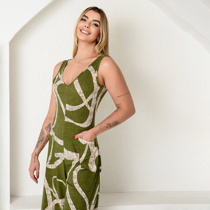Macacão Pantacourt de Alças e Bolsos BBonnie Carla Estampados
