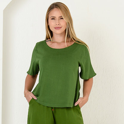 Blusa Viscose M/C BBonnie Leona Verde Militar