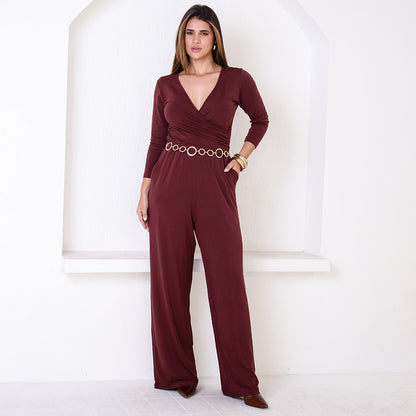 Macacão Pantalona Decote Transpassado BBonnie Florence Marrom