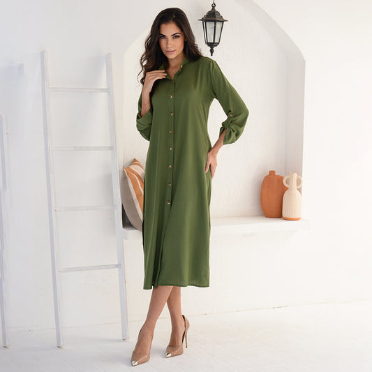 Vestido Chemise Botões M/L BBonnie Valentina Verde Militar