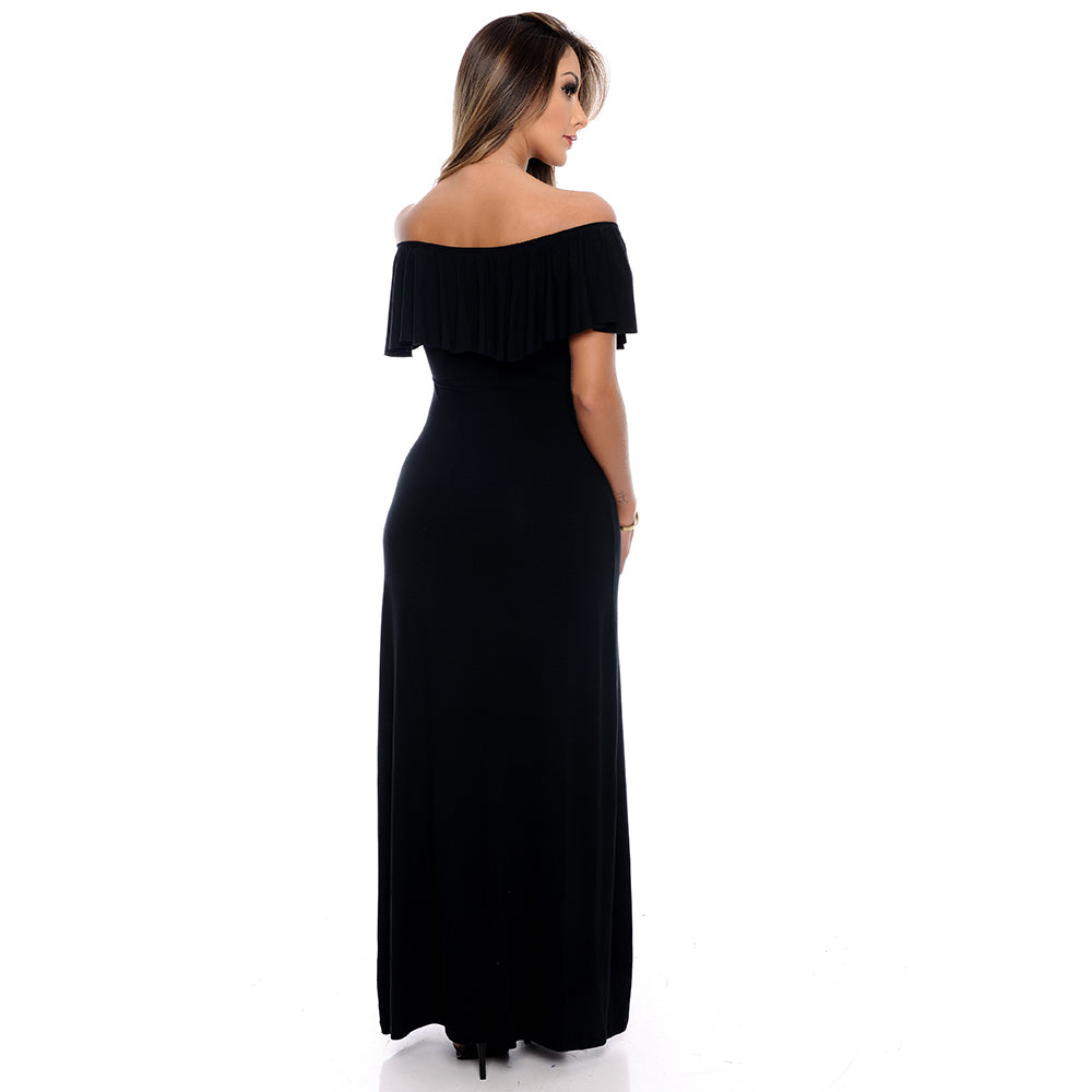 Vestido Longo Ciganinha com Fendas  BBonnie Monique Preto