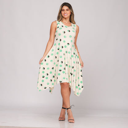 Vestido Midi Assimétrico de Alça  BBonnie Mabel Poá Verde