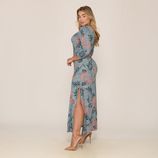 Vestido Longo Fenda Lateral  BBonnie Tiana Estampado