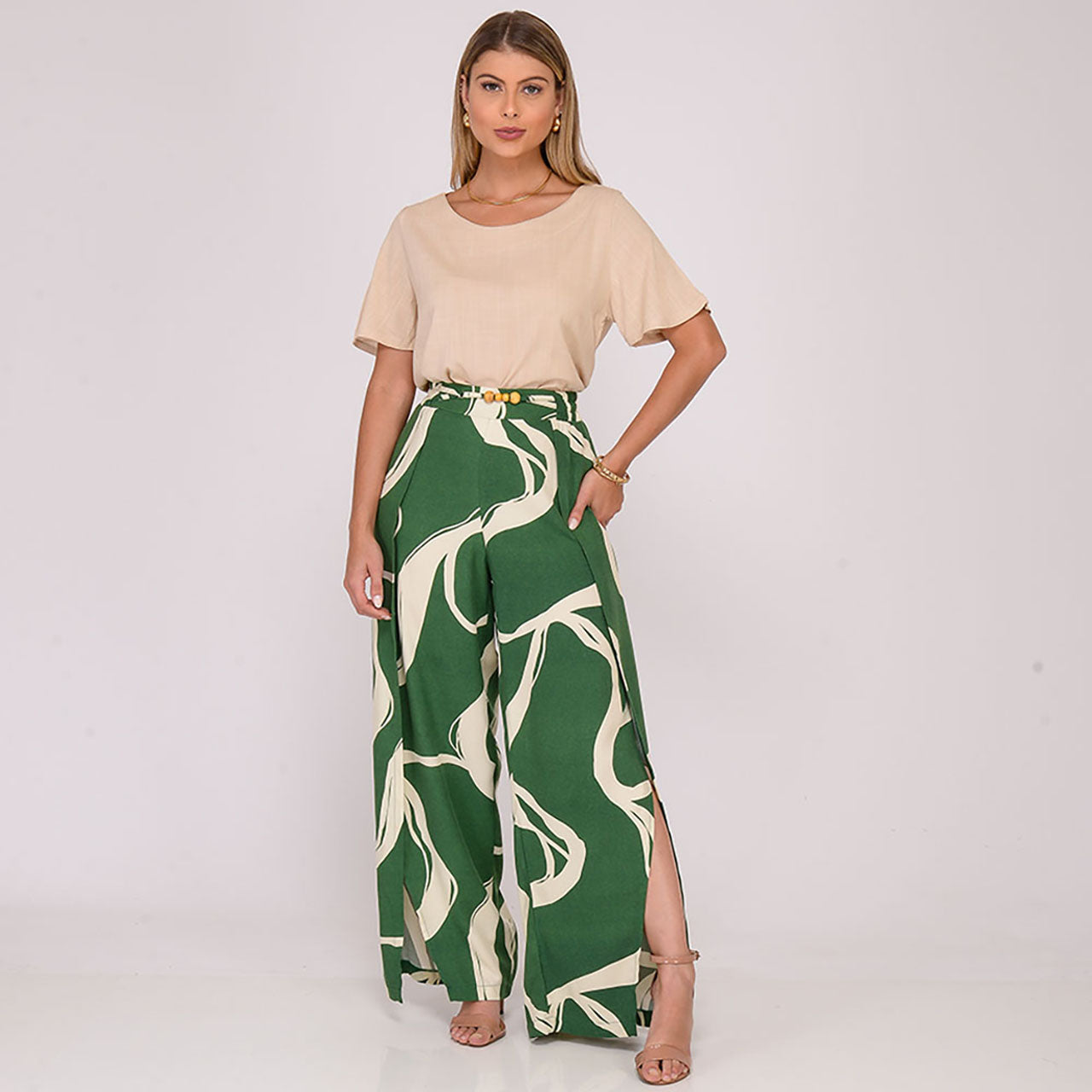 Calça Pantalona com Fenda na Frente BBonnie Paola