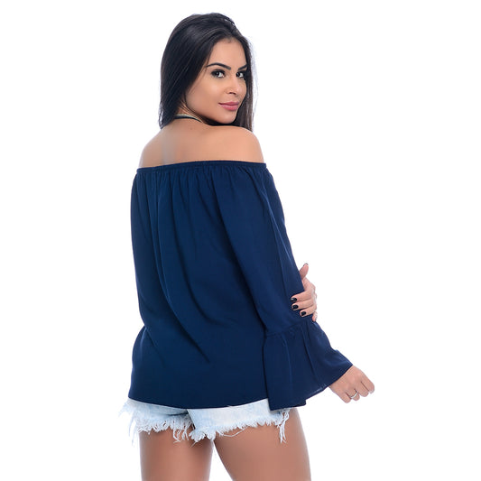 Blusa Ciganinha M/L Flare BBonnie Ligya Azul Marinho
