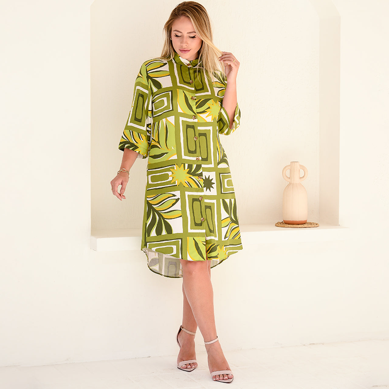 Vestido Chemise Botões M/C BBonnie Vitória Estampados