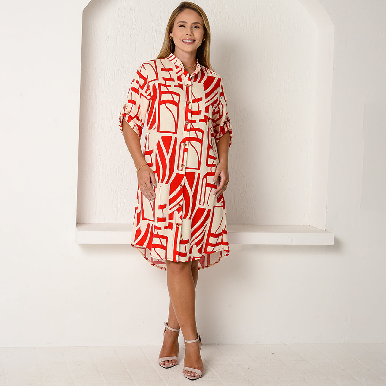 Vestido Chemise Botões M/C BBonnie Vitória Estampados