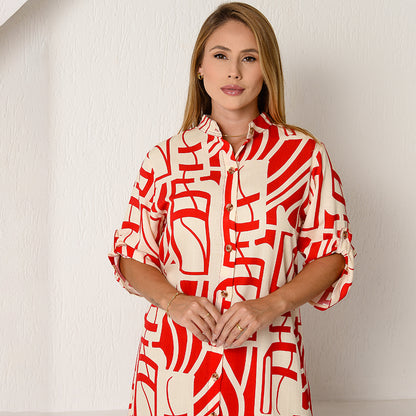 Vestido Chemise Botões M/C BBonnie Vitória Estampados