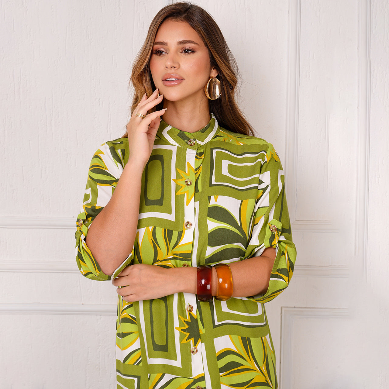 Vestido Chemise Botões M/C BBonnie Vitória Estampados