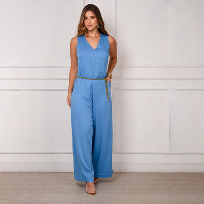 Macacão Pantalona Decote V  BBonnie Bianca Bege