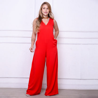 Macacão Pantalona Decote V  BBonnie Bianca Bege