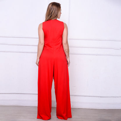 Macacão Pantalona Decote V  BBonnie Bianca Bege