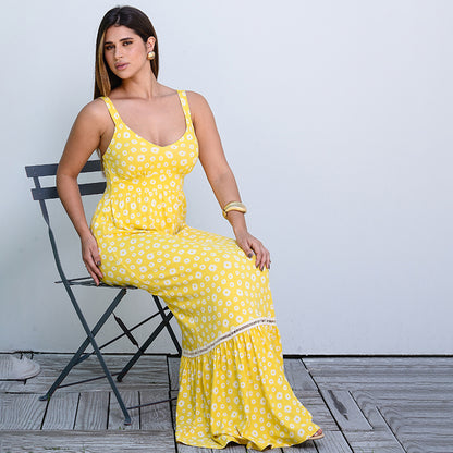 Vestido Longo Alça Barra Guipir com Bojo  BBonnie Sarah Estampados