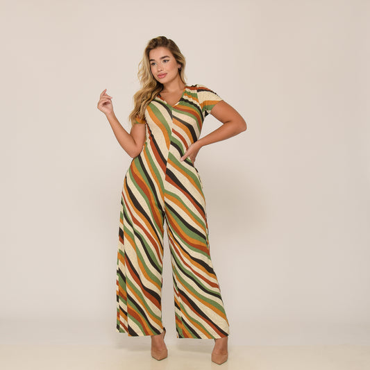 Macacão Pantalona M/C Bolsos BBonnie Esther Estampados