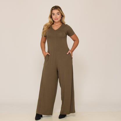 Macacão Pantalona M/C Bolsos BBonnie Esther Verde Militar