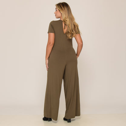 Macacão Pantalona M/C Bolsos BBonnie Esther Verde Militar