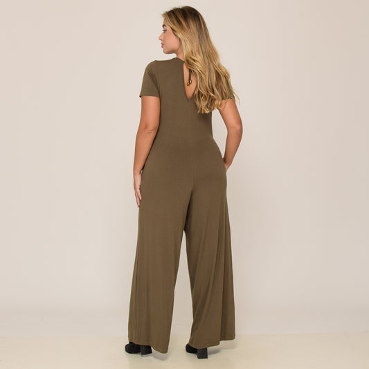 Macacão Pantalona M/C Bolsos BBonnie Esther Verde Militar