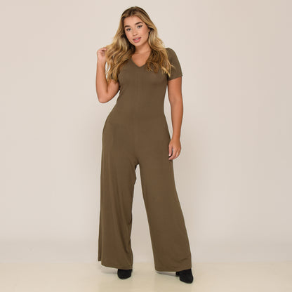 Macacão Pantalona M/C Bolsos BBonnie Esther Verde Militar