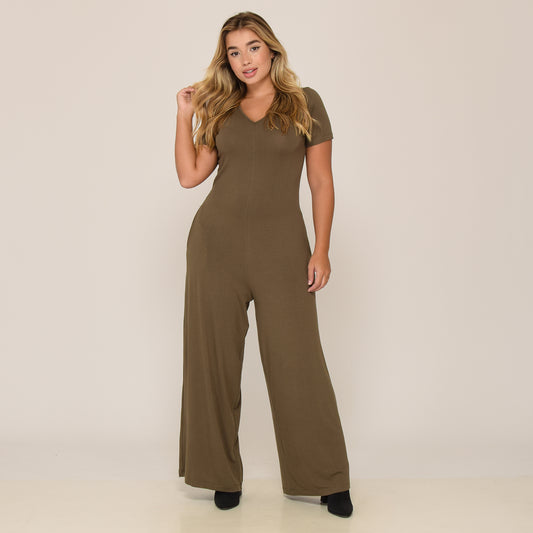 Macacão Pantalona M/C Bolsos BBonnie Esther Verde Militar