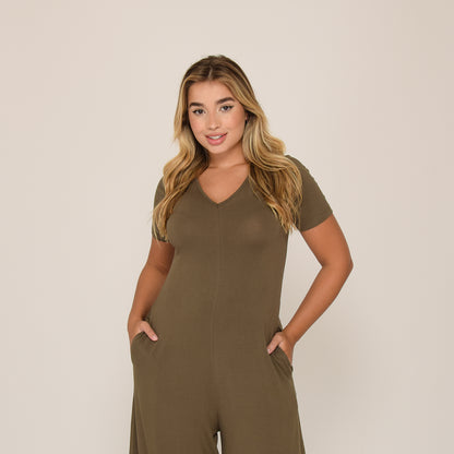 Macacão Pantalona M/C Bolsos BBonnie Esther Verde Militar