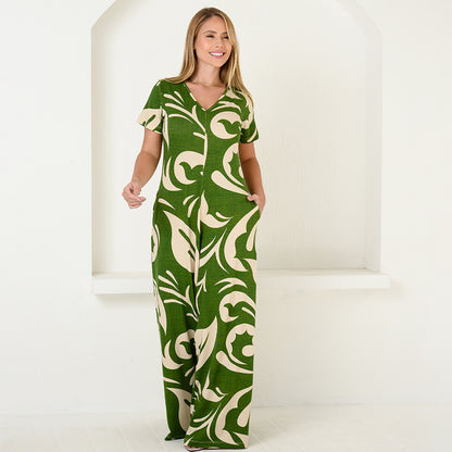 Macacão Pantalona M/C Bolsos BBonnie Esther Estampados